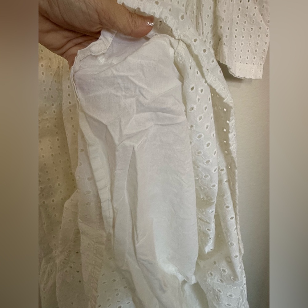 A New Day White Eyelet Midi Dress 100% Cotton Puff Sleeve Pockets LWD Bride L - Picture 11 of 11